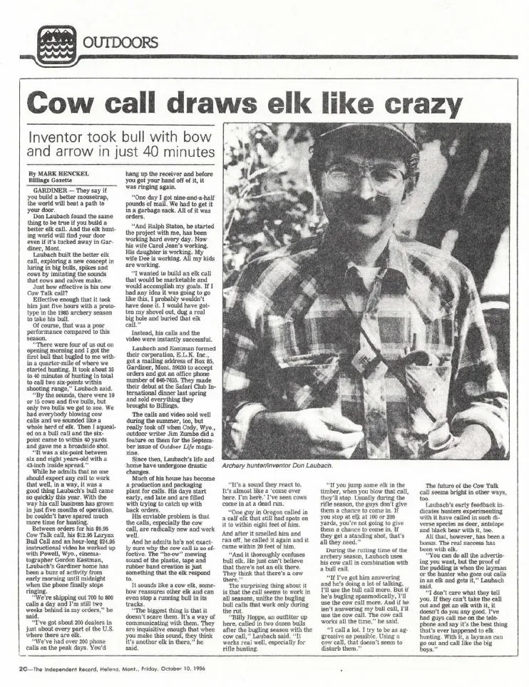 Le journal conservé le 10 octobre 1986 Cow Talk